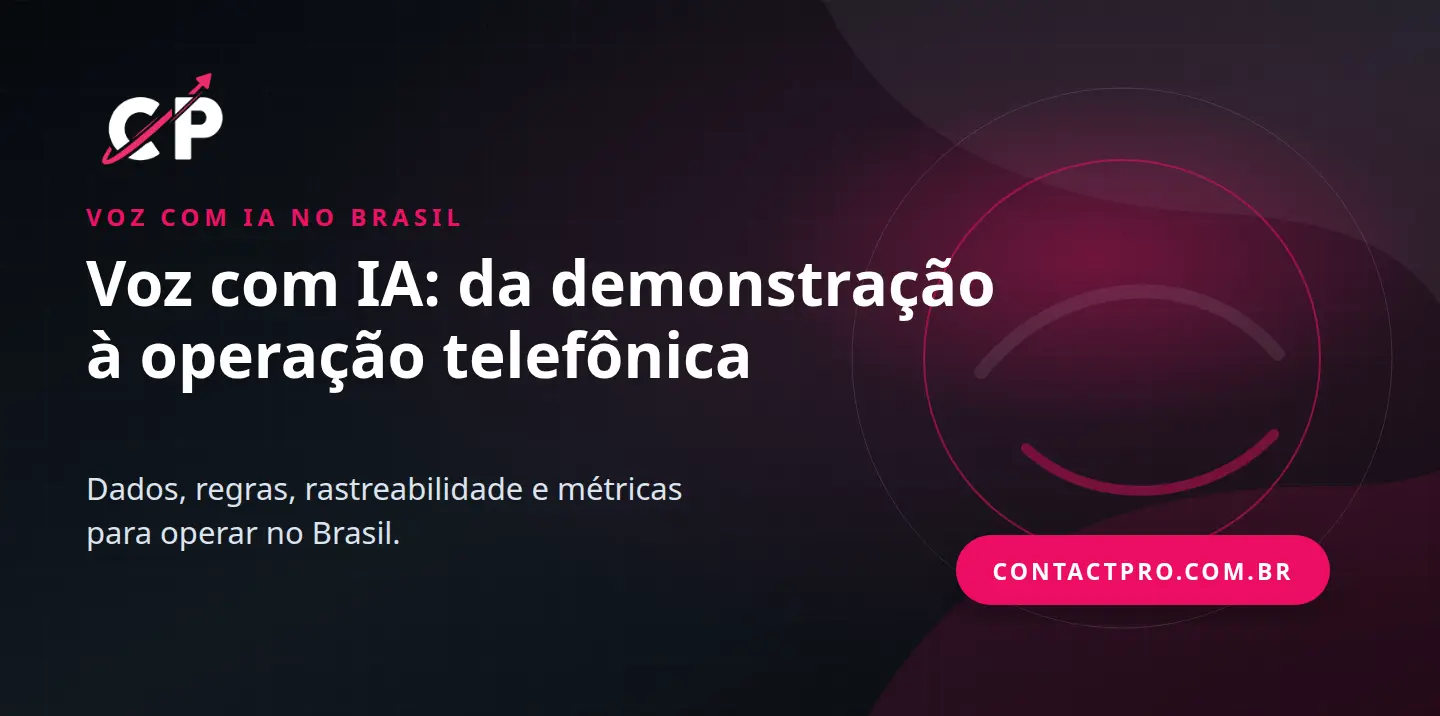 Capa editorial sobre a passagem da demonstração de voz com IA para uma operação telefônica